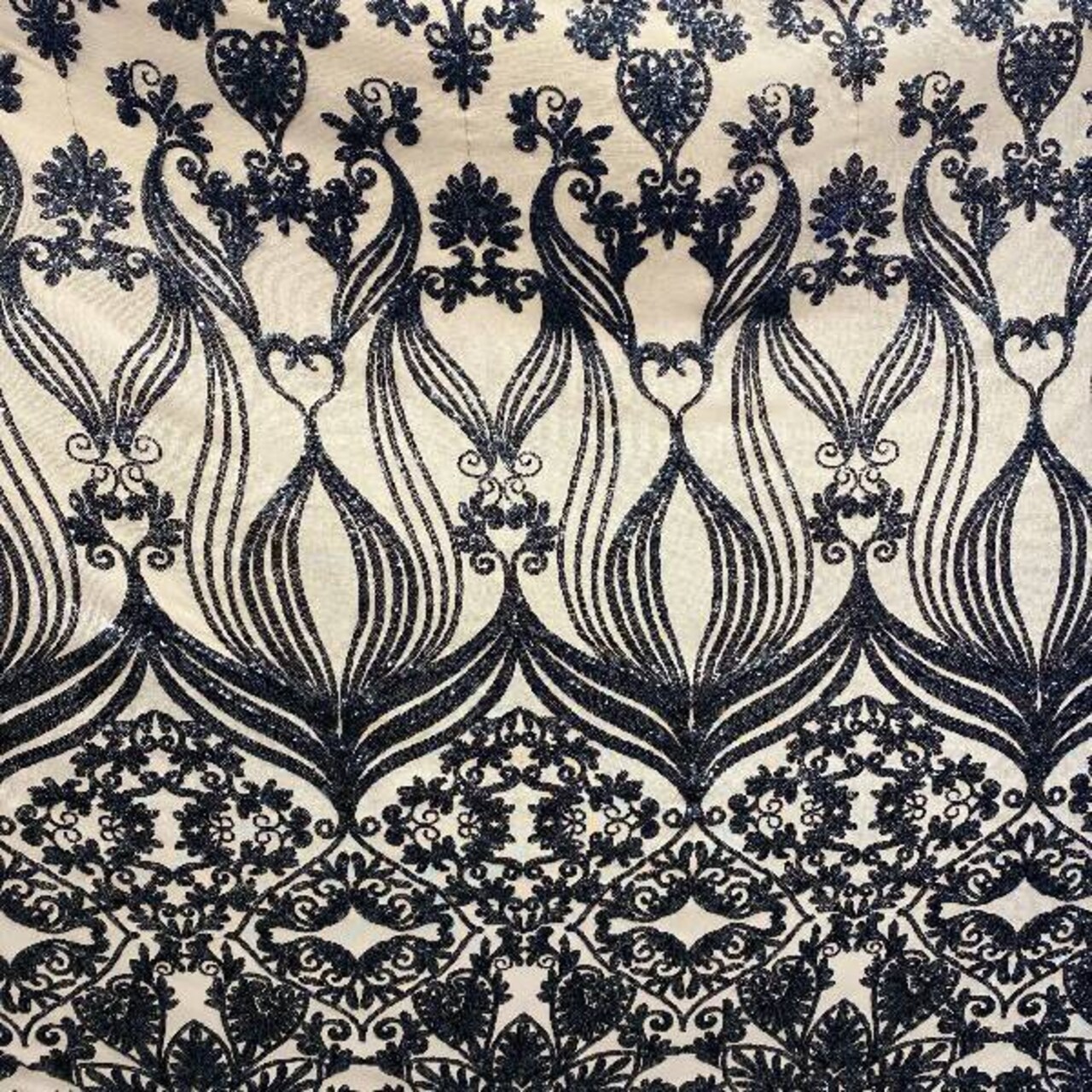 1 Yard Damask Design Embroidered Mesh Lace Fabric 48-50" Wide 100% Polyester for Evening & Bridal Wear